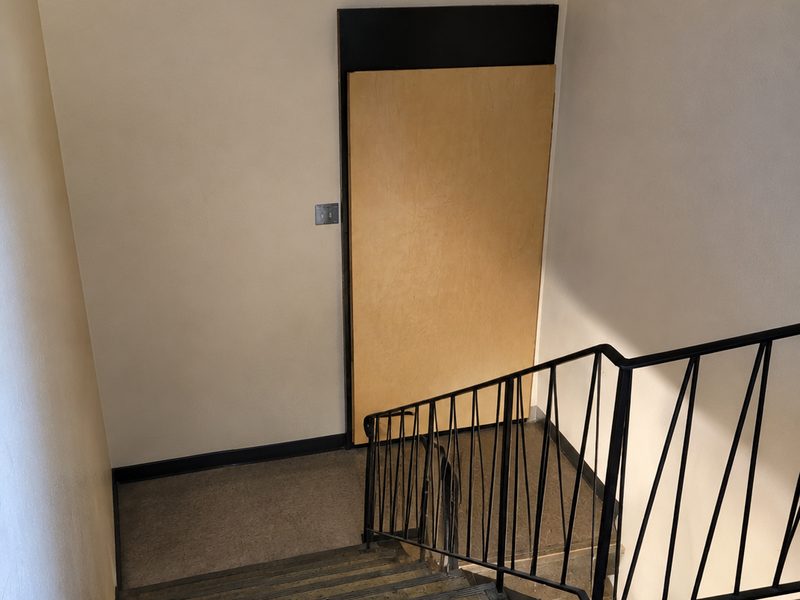 The same stairwell with the landing and stairs cleared